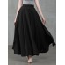 Women Solid Color Back Zip Pleated Casual Swing Skirts With Pocket