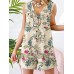 Sleeveless Button Print Flower Pocket Regular Fit Jumpsuit