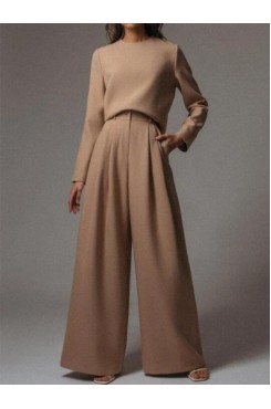 New casual long-sleeved solid color two-piece set HF1603-04-04