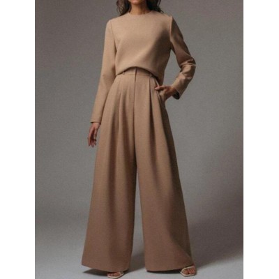 New casual long-sleeved solid color two-piece set HF1603-04-04