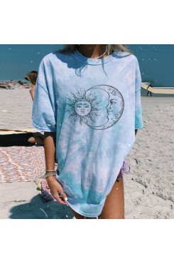 Leisure round neck short sleeved printed tie dye pullover women's T-shirt HF2403-03-04