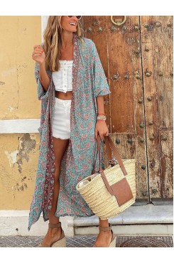 Women's printed loose long cardigan  HE1402-04-02