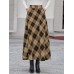 Women Plaid A  Line Vintage High Waist Skirts With Pocket