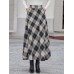 Women Plaid A  Line Vintage High Waist Skirts With Pocket