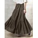 Solid Color Big Swing Elastic Waist Pleated Casual Long Skirt For Women