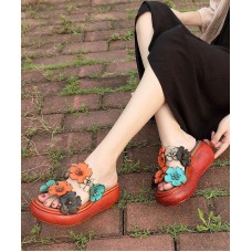 Elegant Wedge Orange Cowhide Leather Slide Sandals