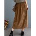 Women Corduroy Solid Elastic Waist Leisure Skirt With Side Pockets