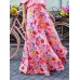 Colorful Floral Print Big Swing Elastic Waist Holiday Casual Long Skirt For Women