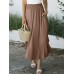 Women Elastic Waist Irregular Hem Side Fork Casual Skirts With Pocket