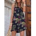 Sleeveless Button Print Flower Pocket Regular Fit Jumpsuit