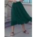 Solid Color A  Line Ruffle Hem Elastic Waist Pleated Casual Skirts For Women