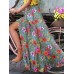 Colorful Floral Print Big Swing Elastic Waist Holiday Casual Long Skirt For Women