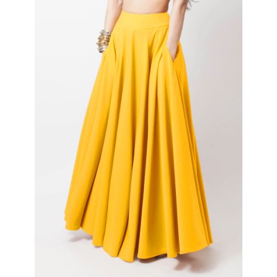 Women Solid Color A  Line Elastic Waist Casual Swing Skirts With Pocket